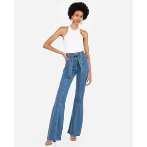 Express Women's High Waisted Stretch Seamed Bell Flare Denim Jeans Size 10 Blue